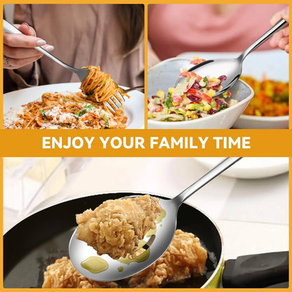 Serving Utensils Set for Partie, Silver Stainless Steel Metal Serveware Large Serving Spoons, Slotted Spoons, Forks, Tongs, Soup and Skimmer Spoon, Cake Server for Buffet, Catering, Entertaining 15pcs, Cutlery, Tableware