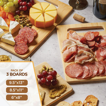 Bambüsi 3-Piece Bamboo Cutting Board Set – Wooden Chopping Boards with Built-In Hand Grips, Durable & Knife-Safe Kitchen Prep & Serving Board, Eco Friendly, Reversible, Knife Friendly, Scratch & Chip Resistant, Lightweight, Non-Toxic, BPA-Free
