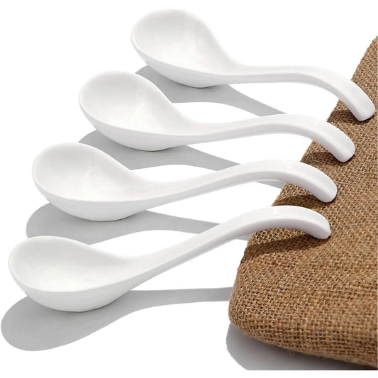 Ceramic Soup Spoon, with Long Handle Easy to Hold, Non-slip Bottom, for  Ramen, Chinese and Vietnamese Wonton, Noodle Soup Spoons (V88)