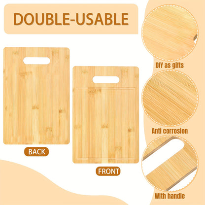 12pcs Wooden Cutting Boards Set with Handles Engraving Blanks Kitchen Serving Platter Bulk for Vegetables Meat Pizza Cheese (12 x 8 Inch Bamboo Wood)