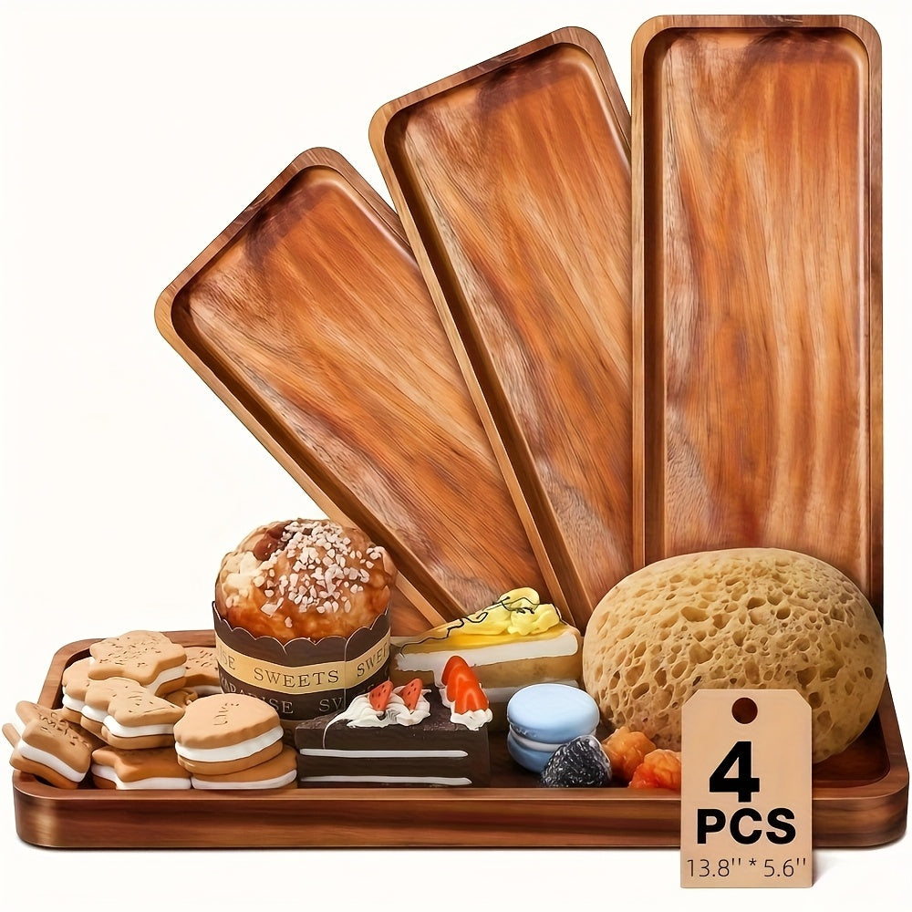 8/4pcs Wood Serving Trays Charcuterie Boards Oval Wooden Plates Wood Serving Platter Cheese Dinner Plates Bulk for Dessert Snack Bread Fruit Appetizer Dishes for Kitchen Decoration, It Can Be Used for Party, Buffet, Barbecue, Hotel Etc