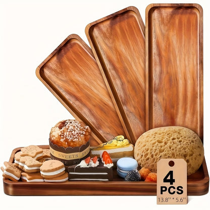8/4pcs Wood Serving Trays Charcuterie Boards Oval Wooden Plates Wood Serving Platter Cheese Dinner Plates Bulk for Dessert Snack Bread Fruit Appetizer Dishes for Kitchen Decoration, It Can Be Used for Party, Buffet, Barbecue, Hotel Etc