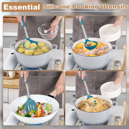 LIANYU Silicone Kitchen Utensils, 6 Pcs Cooking Utensils Spatula Set, Blue