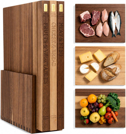 Book Cutting Board Set with Wooden Stand for Home Cooks