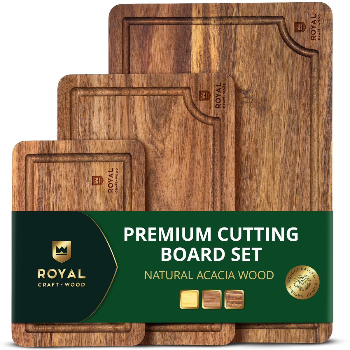 ROYAL CRAFT WOOD Wooden Cutting Boards for Kitchen Appliances - Non Toxic Bamboo Wood Cutting Board Set with Deep Juice Groove, Side Handles, Charcuterie & Butcher Block for Meat, Meal Prep & Serving