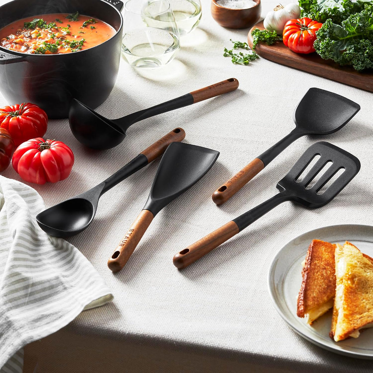 Staub 5-Pc Cooking Utensil Set, Non-Stick Silicone, Black