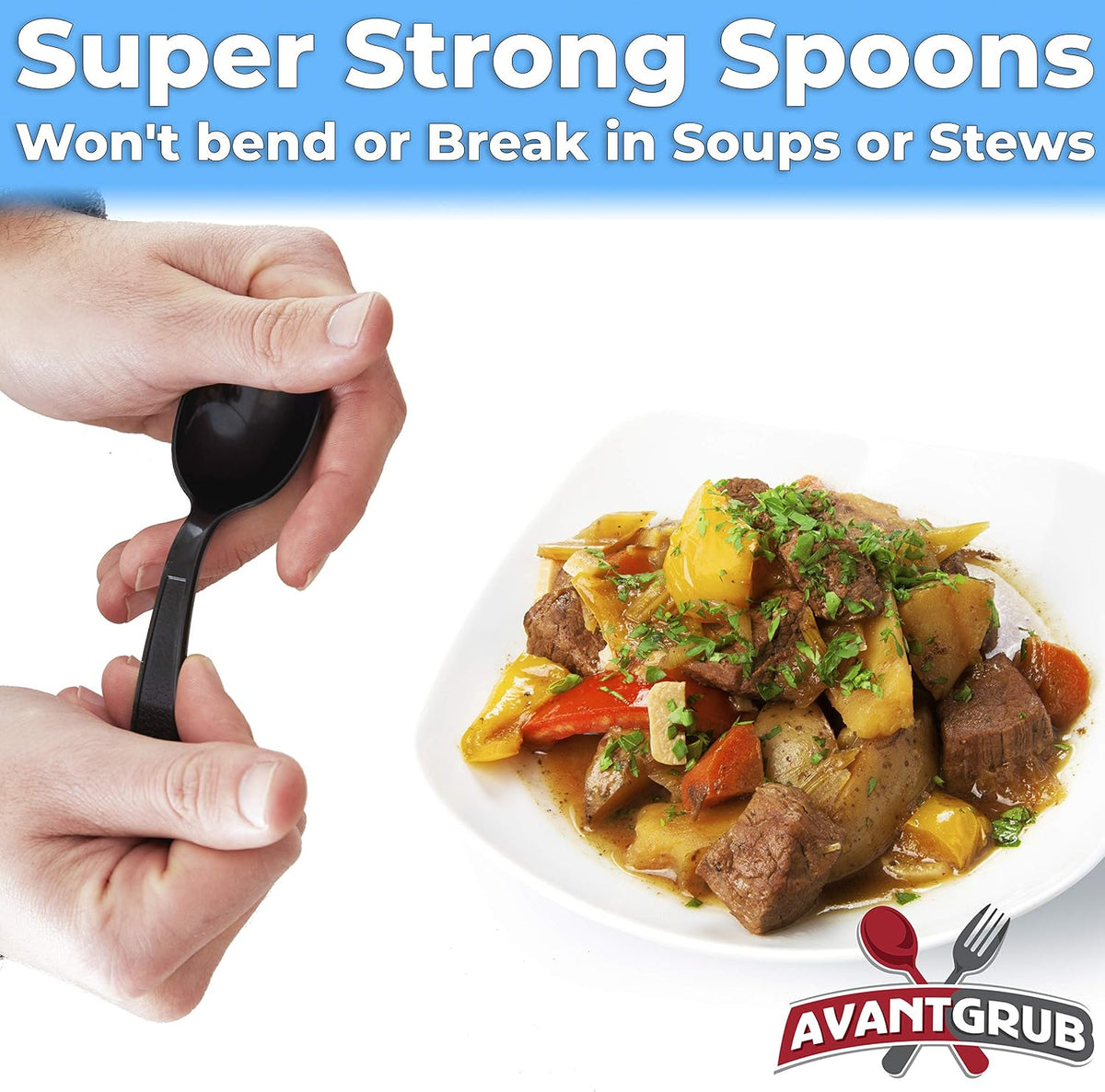 Extra Sturdy, Pro-Grade Plastic Soup Spoons 50 CT. Black, Heavy Duty Recyclable Utensils for Soups, Stews, Chili and Gumbo. Heavyweight Round Spoon is Perfect for Restaurants, Diners and Catering