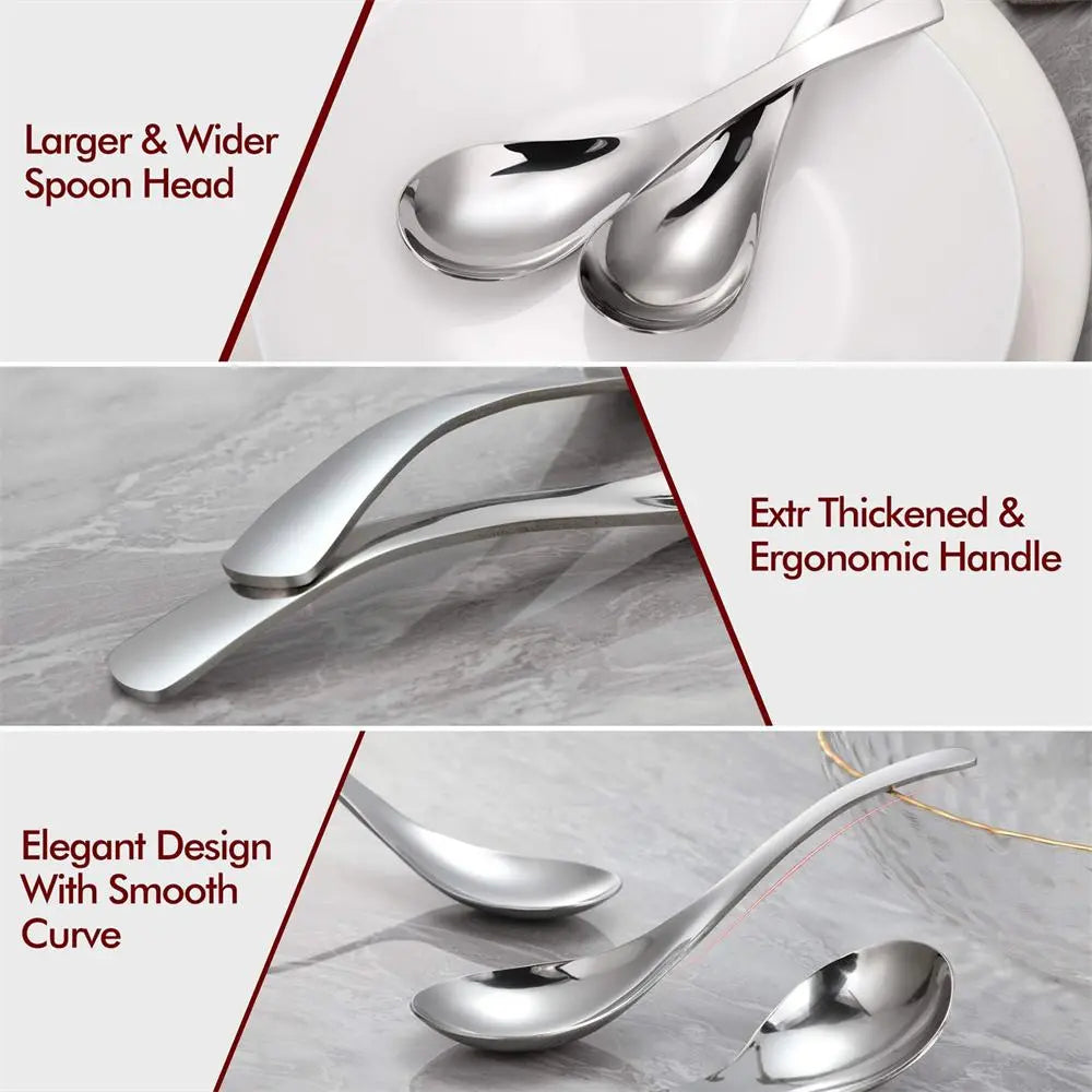 Stainless Steel Spoon, 4 Counts Creative Chinese Thick Eating Spoon, Soup Spoon, High End Meal Spoon, Culinary Cutlery, Kitchen Utensils, Spoons Set