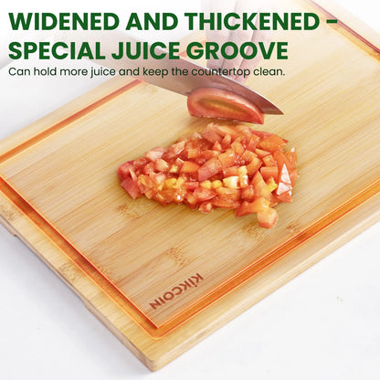 Kikcoin 4-Piece Extra Large Bamboo Wooden Chopping Boards with Storage Stand - Kitchenware Household Items, Juice Grooves, Knife-Friendly, Invisible Handles, Multifunctional, Non-Slip, Durable Reusable Chopping Board, Ideal Gift for Family, Mother's Day