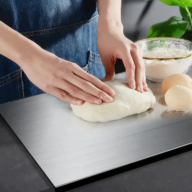 Rectangular Stainless Steel Chopping Board - Non-Slip Pad, Countertop Over-Hanging Design, Multi-Purpose for Dough, Meat