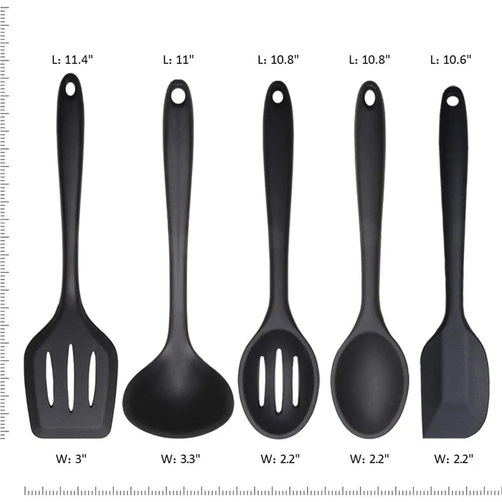 Silicone Kitchen Utensils Set, 5 count Heat Resistant Non Stick Cooking Tools, Silicone Spatula/Turner/Serving Spoon/Soup Ladle/Slotted Spoon, for Home and Camping