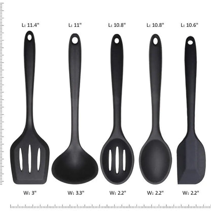 Silicone Kitchen Utensils Set, 5 count Heat Resistant Non Stick Cooking Tools, Silicone Spatula/Turner/Serving Spoon/Soup Ladle/Slotted Spoon, for Home and Camping