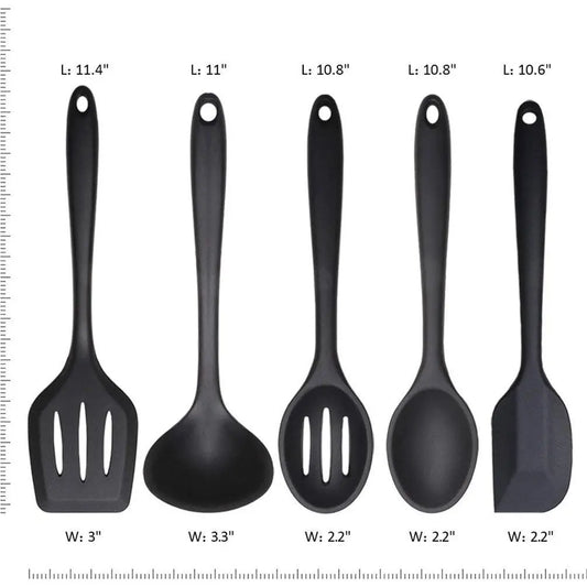 Silicone Kitchen Utensils Set, 5 count Heat Resistant Non Stick Cooking Tools, Silicone Spatula/Turner/Serving Spoon/Soup Ladle/Slotted Spoon, for Home and Camping