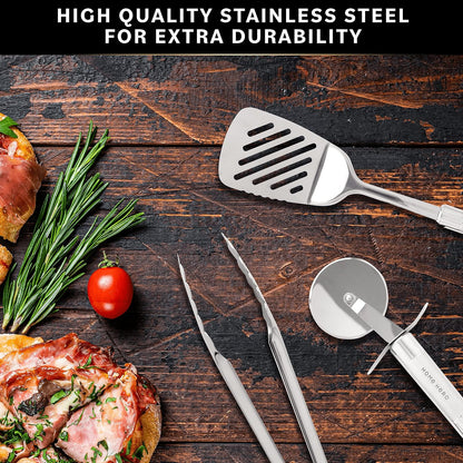 Home Hero 54-Piece Stainless Steel Kitchen Utensils Set - Heat-Resistant Nonstick Silicone & Stainless Steel Cooking Utensils - Complete Tools with Slotted Spoon & Pasta Spoon - Pack of 54, Silver