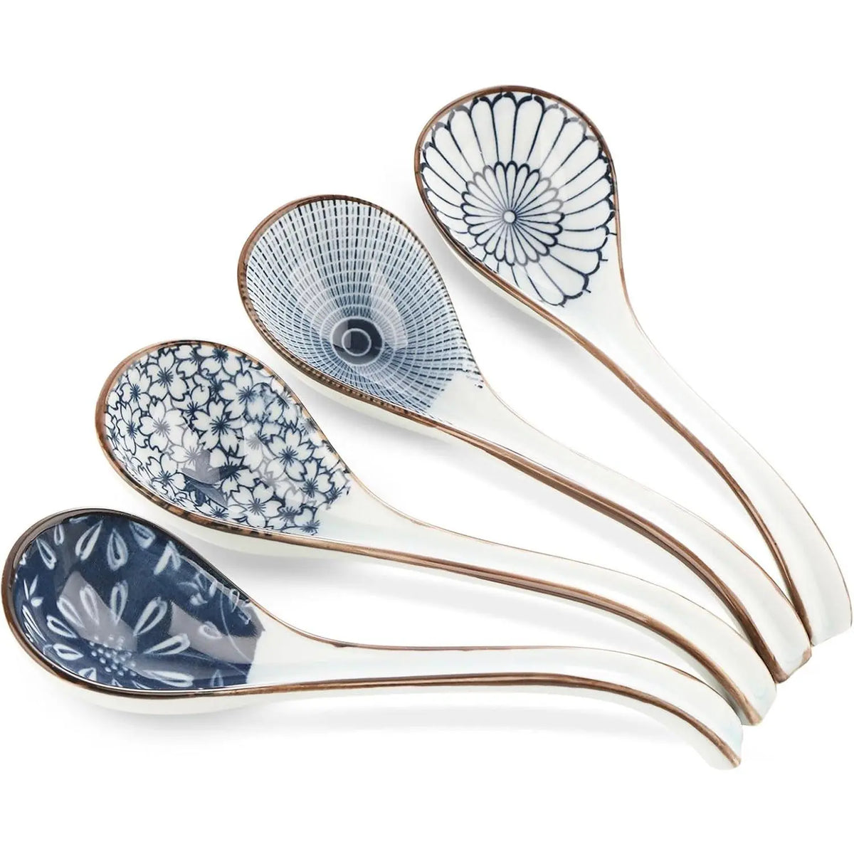 Soup Spoon, Ceramic Ramen Spoon, Ramen Soup Spoon, Chinese Ceramic Spoons, Miso Soup Spoons Dumpling - Set of 4 Blue and White