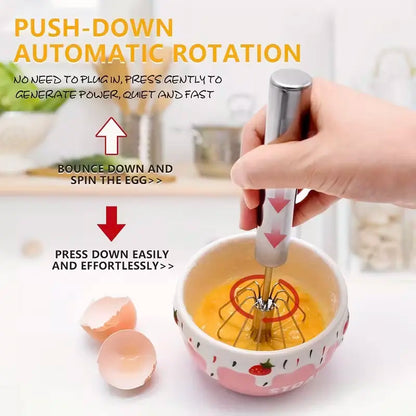Upgraded Stainless Steel Semi-Automatic Whisk, 10 inch | Easy Push Hand Whisks for Eggs, Cream, Coffee & Light Mixing, Easy Clean Kitchen Whisk for Everyday Cooking, Kitchen Gadgets,sohochic
