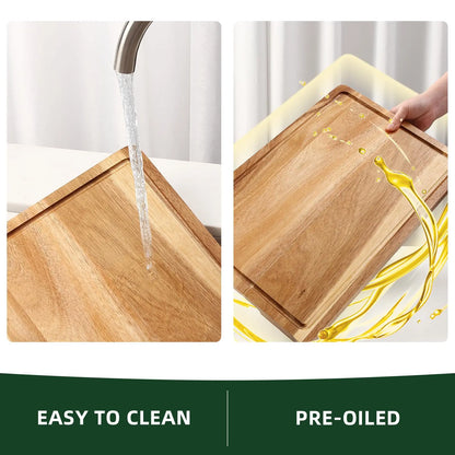 24"x18" Bamboo Cutting Boards for Kitchen, Extra Large Wood Cutting Board with Deep Juice Groove & Handle, Over the Sink Chopping Board, Reversible Butcher Block for Meat Turkey Vegetables BBQ