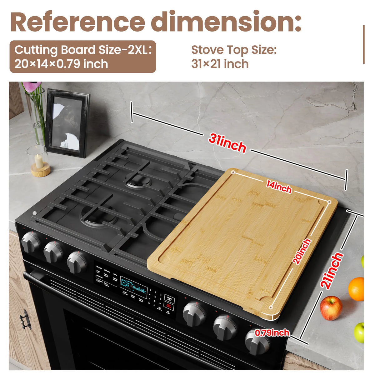 Kikcoin Multi-Size Bamboo Chopping Board (2XL/4XL/5XL Extra Large) - Stovetop Cover, Handle Carry Tray, Juice Groove, Stainresist Wash, Cooking Prep Kitchenware, Knives Friendly, 4XL:30"L*20"W, Vegetable Oil Compatible