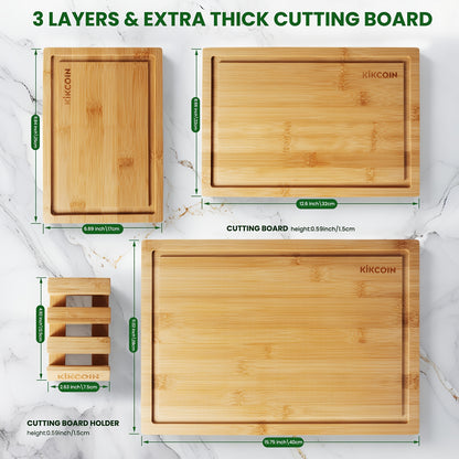 4pcs Oversized Bamboo Cutting Board, Equipped With Cutting Board Rack, Kitchen Gadgets, Juice Groove, Knife Friendly, Multifunctional Board, The Best Gift For Family, Friends And Relative. Memorial Day, Spring Essentials, Mother'S Day Gift