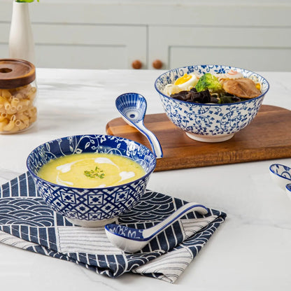 6.3 Inch Ceramic  Soup Spoon Set of 6 | Chinese Soup Spoons  Ramen Spoons for Pho Dumplings Wonton Miso Cereal Stews Noodles -  Blue