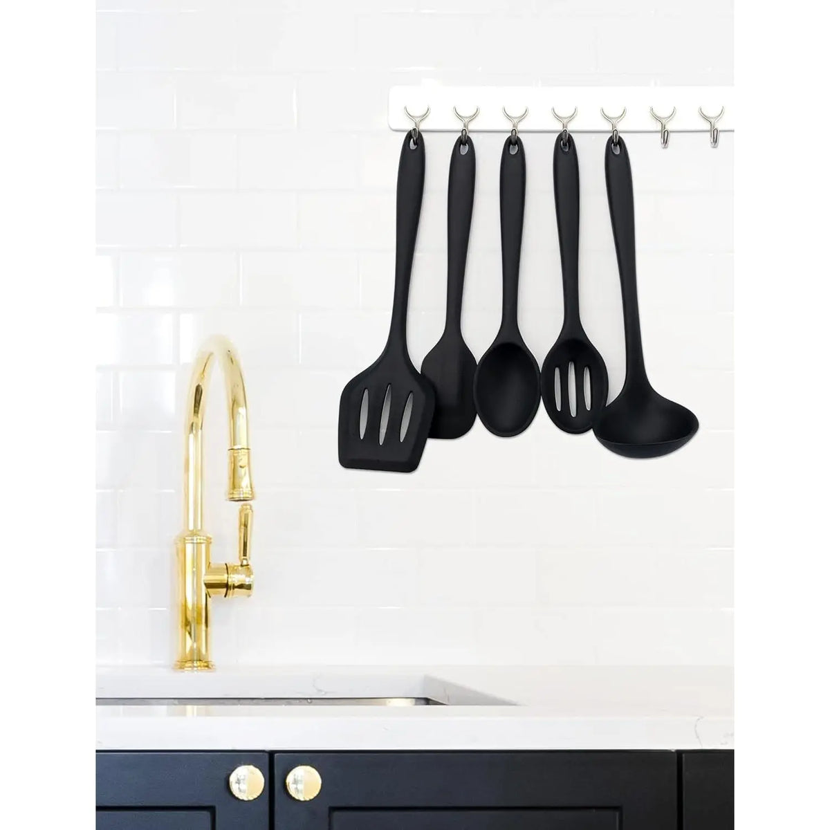 Silicone Kitchen Utensils Set, 5 count Heat Resistant Non Stick Cooking Tools, Silicone Spatula/Turner/Serving Spoon/Soup Ladle/Slotted Spoon, for Home and Camping