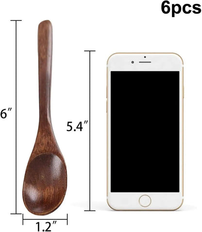 Wooden Spoons for Eating, 6PCS Small Wooden Soup Spoons for Honey Coffee Stirring Tea Jam Bath Salts, 6 Inches