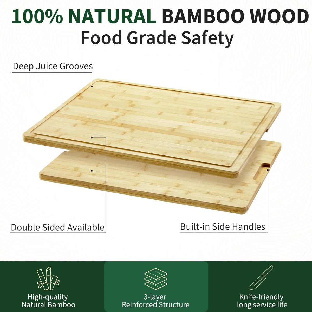 18" x 24" Extra Large Bamboo Cutting Board, Reversible Curved Butcher Block with Deep Juice Groove, Kitchen Chopping Board and Serving Tray for Meat, Cheese, Vegetables, BBQ