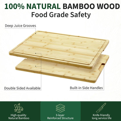 18" x 24" Extra Large Bamboo Cutting Board, Reversible Curved Butcher Block with Deep Juice Groove, Kitchen Chopping Board and Serving Tray for Meat, Cheese, Vegetables, BBQ