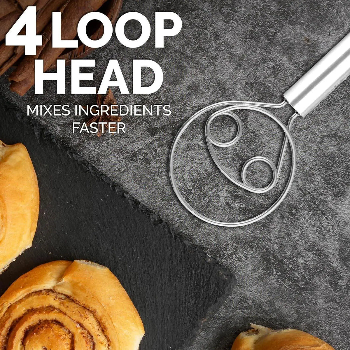 Danish Dough Whisk - Stainless Steel Bread Mixer for Smooth Dough Mixing, Durable Kitchen Tool for Baking and Whisking Eggs