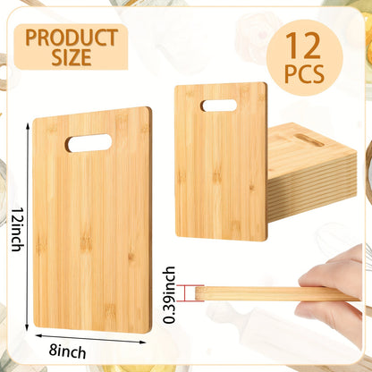 12pcs Wooden Cutting Boards Set with Handles Engraving Blanks Kitchen Serving Platter Bulk for Vegetables Meat Pizza Cheese (12 x 8 Inch Bamboo Wood)
