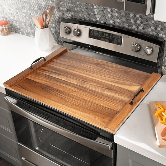 Multi-Use Heavy-Duty Wood Stove Top Cover & Cutting Board with Utensil Slot - Scratch-Resistant Suitable for All Stove Types, Stove Protector Cover, Space-Saving Board for / Burners,