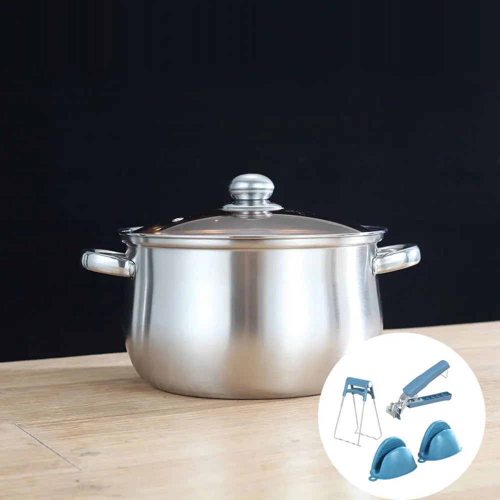 5-Piece Soup Pot Set, Stainless Steel Dual Handle, Includes Ladle, Tongs, Spoon Holder, Ideal for Ramen, Hotpot, Seafood, Dishwasher Safe, Stock Pot Set