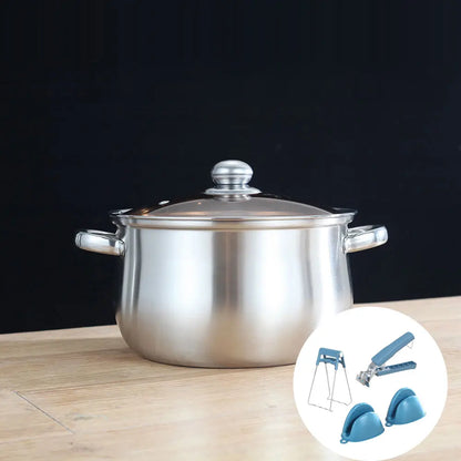 5-Piece Soup Pot Set, Stainless Steel Dual Handle, Includes Ladle, Tongs, Spoon Holder, Ideal for Ramen, Hotpot, Seafood, Dishwasher Safe, Stock Pot Set
