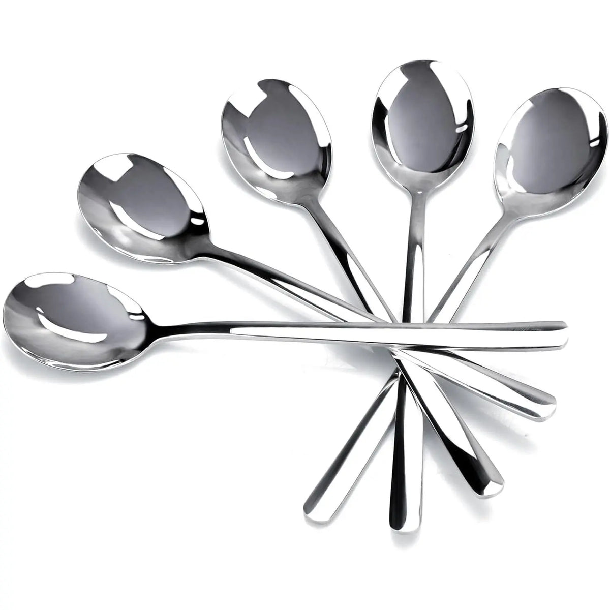 Set of 5  Korean Soup Spoons, 8 Inch 18/10 Stainless Steel Long Handle Rice and  Spoon for Home, Kitchen, Restaurant, Cafe, Dishwasher Safe