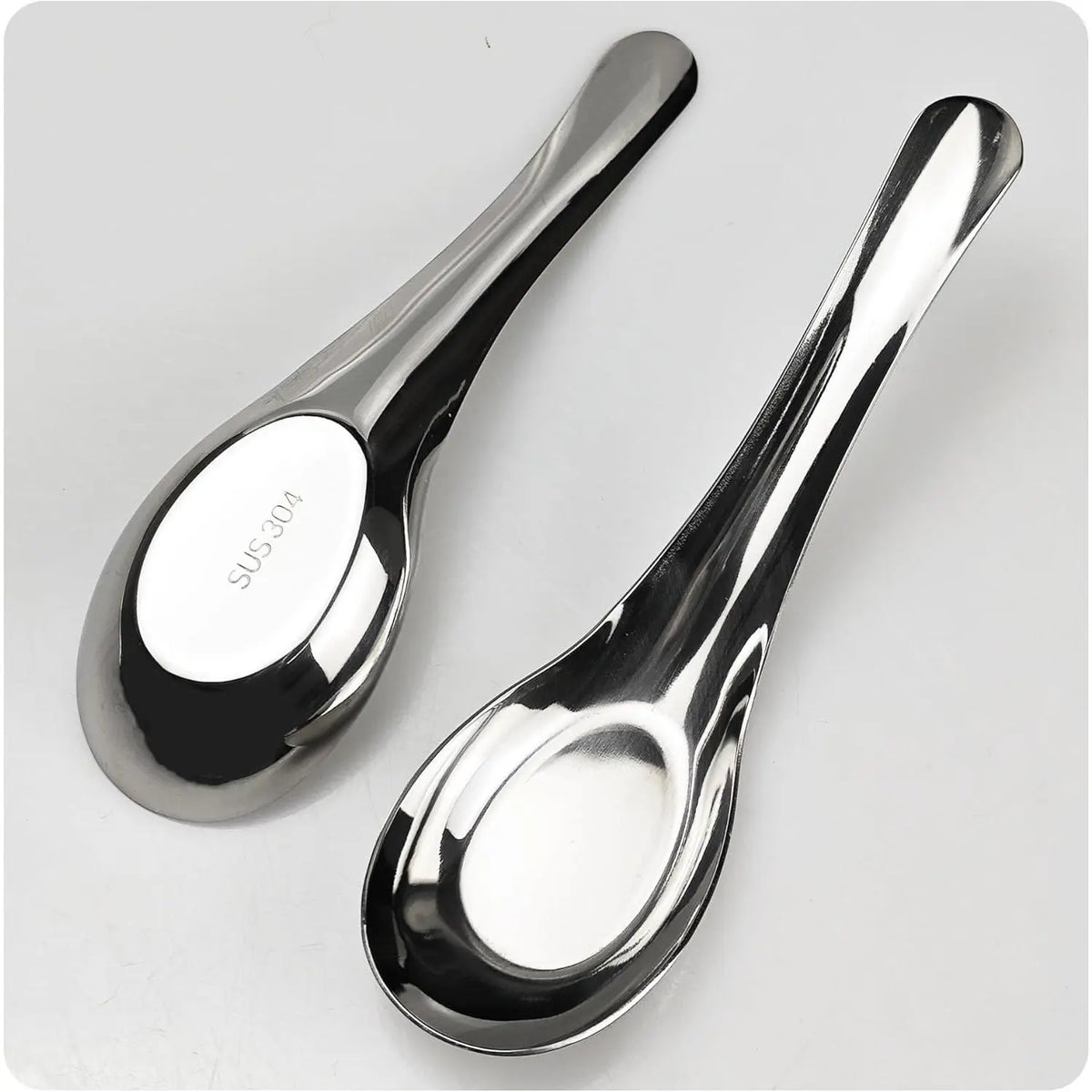 5 count 6" Stainless Steel Soup Spoons, Mirror Polished Long Handle Ramen Spoons for Bouillon Dessert Cereal Wonton Thai Miso Udon