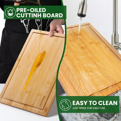 4pcs Oversized Bamboo Cutting Board, Equipped With Cutting Board Rack, Kitchen Gadgets, Juice Groove, Knife Friendly, Multifunctional Board, The Best Gift For Family, Friends And Relative. Memorial Day, Spring Essentials, Mother'S Day Gift