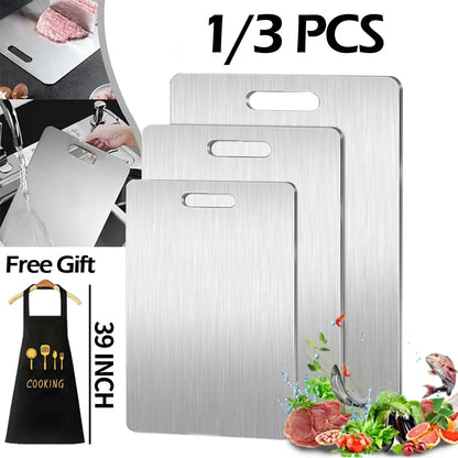 1-3 PCS Food Grade Stainless Steel Chopping Boards, 0.04in Thick Slim Portable Non-Stick Double-Sided Boards for Chopping Fruits, Vegetables, Food Preparation, Dishwasher-Safe Kitchen Essential