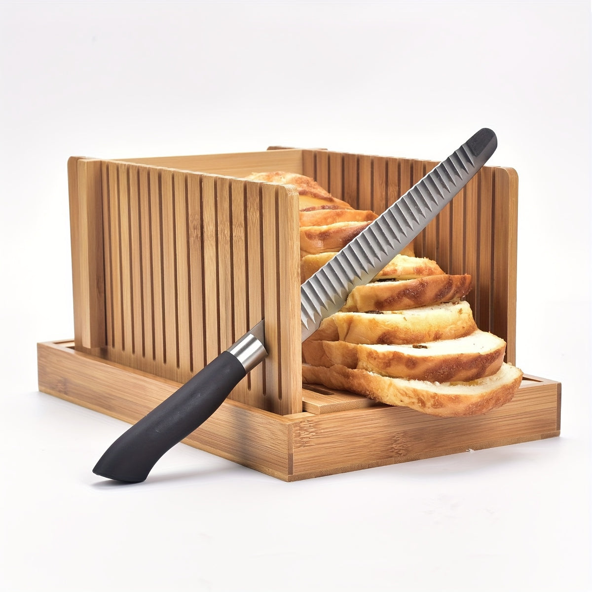 Foldable Bread Slicer with Crumb Tray - Bread Cutting Board and Crumb Collector