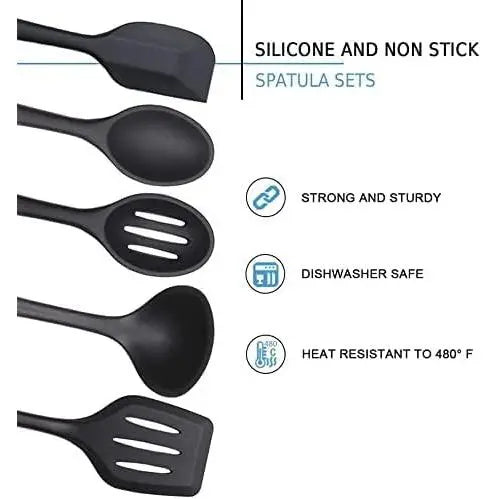 Silicone Kitchen Utensils Set, 5 count Heat Resistant Non Stick Cooking Tools, Silicone Spatula/Turner/Serving Spoon/Soup Ladle/Slotted Spoon, for Home and Camping