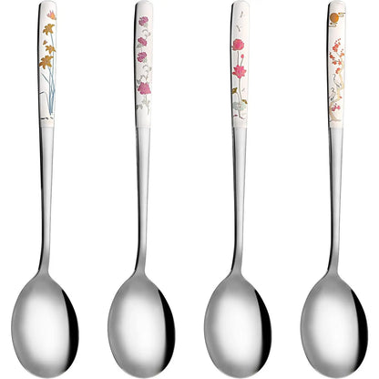 4 count Korean Spoons with Long Handles 18/8 Stainless Steel Korean Soup Spoon   Soup Spoon for Dinner Rice Coffee Desserts Ice Cream Dishwasher Safe(8 Inch)