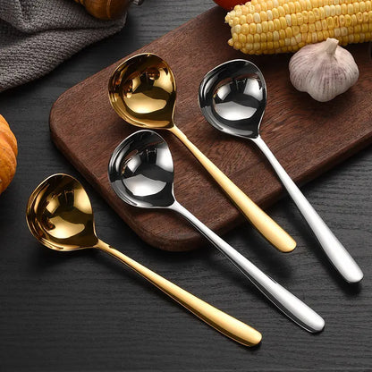 Stainless Steel Soup Ladle, 2 Counts Long Handle Soup Spoon, Modern Durable Kitchenware Kitchen Utensils Gadgets Stainless Steel Kitchen Cooking Utensils, Household Kitchen Utensils, Kitchen Accessories, Gold Plated Spoon