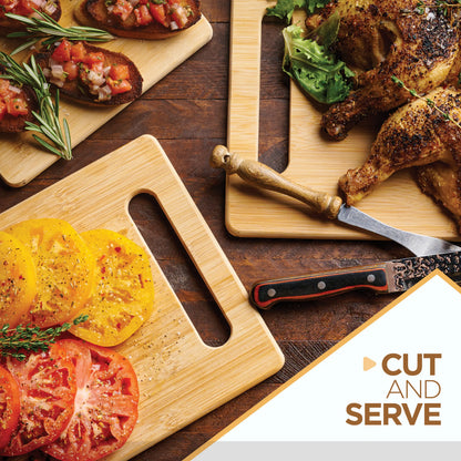 Bambüsi 3-Piece Bamboo Cutting Board Set – Wooden Chopping Boards with Built-In Hand Grips, Durable & Knife-Safe Kitchen Prep & Serving Board, Eco Friendly, Reversible, Knife Friendly, Scratch & Chip Resistant, Lightweight, Non-Toxic, BPA-Free