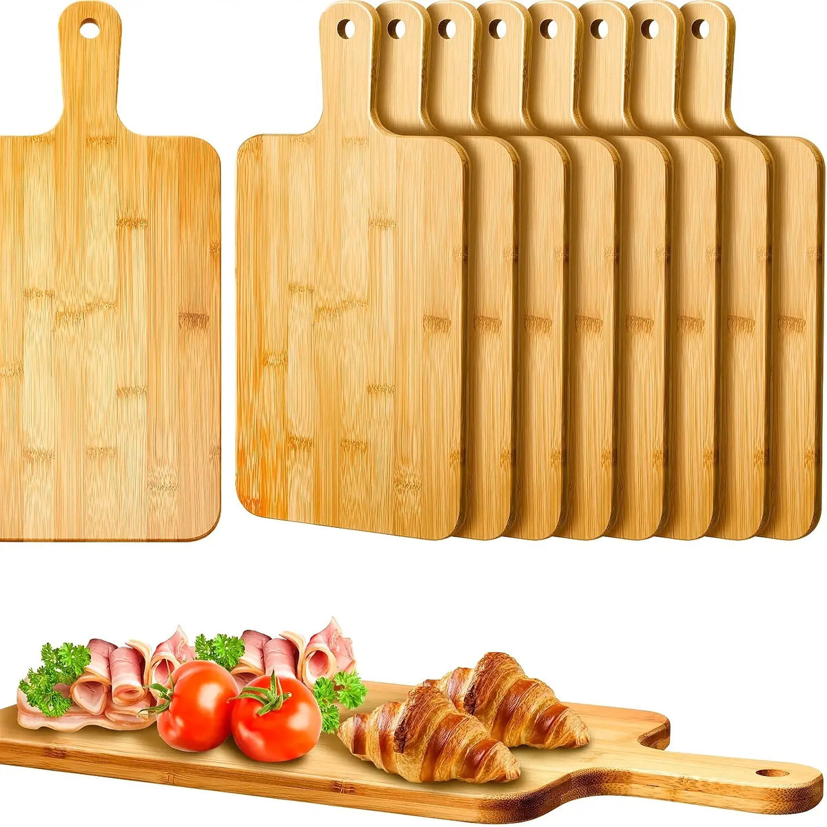 10-Pack/5-Pack Acacia Wood Cutting Boards with Handles, 15.7x7.8 Inches Large Kitchen Chopping Boards for Vegetables, Meat, Cheese, Food Prep Boards, Durable Tableware, Dishwasher Safe for Home Use, Made for Home Chefs