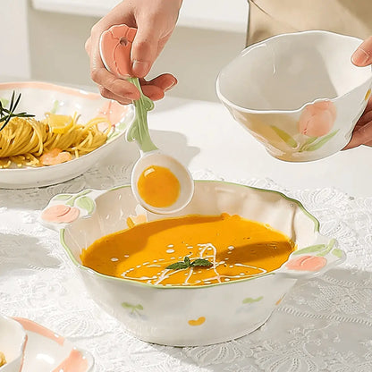 KawashimaYA Ceramic Soup Spoons - Small Cute Dessert Spoons for Kitchen & Dining, Set of 4