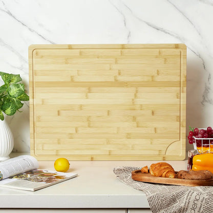 18" x 24" Extra Large Bamboo Cutting Board, Reversible Curved Butcher Block with Deep Juice Groove, Kitchen Chopping Board and Serving Tray for Meat, Cheese, Vegetables, BBQ