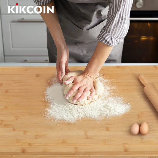 Kikcoin Multi-Size Bamboo Chopping Board (2XL/4XL/5XL Extra Large) - Stovetop Cover, Handle Carry Tray, Juice Groove, Stainresist Wash, Cooking Prep Kitchenware, Knives Friendly, 4XL:30"L*20"W, Vegetable Oil Compatible