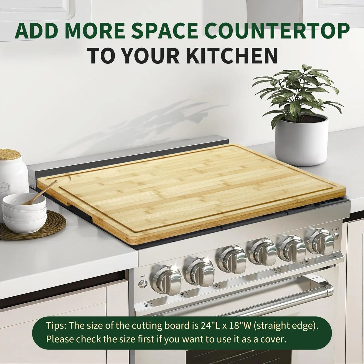 18" x 24" Extra Large Bamboo Cutting Board, Reversible Curved Butcher Block with Deep Juice Groove, Kitchen Chopping Board and Serving Tray for Meat, Cheese, Vegetables, BBQ
