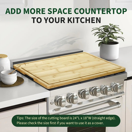 18" x 24" Extra Large Bamboo Cutting Board, Reversible Curved Butcher Block with Deep Juice Groove, Kitchen Chopping Board and Serving Tray for Meat, Cheese, Vegetables, BBQ