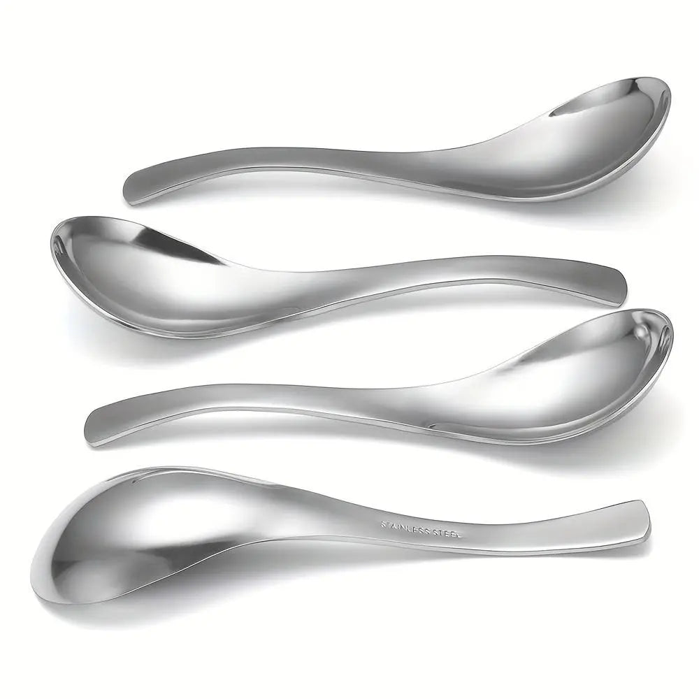 Stainless Steel Spoon, 4 Counts Creative Chinese Thick Eating Spoon, Soup Spoon, High End Meal Spoon, Culinary Cutlery, Kitchen Utensils, Spoons Set