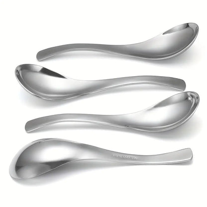 Stainless Steel Spoon, 4 Counts Creative Chinese Thick Eating Spoon, Soup Spoon, High End Meal Spoon, Culinary Cutlery, Kitchen Utensils, Spoons Set